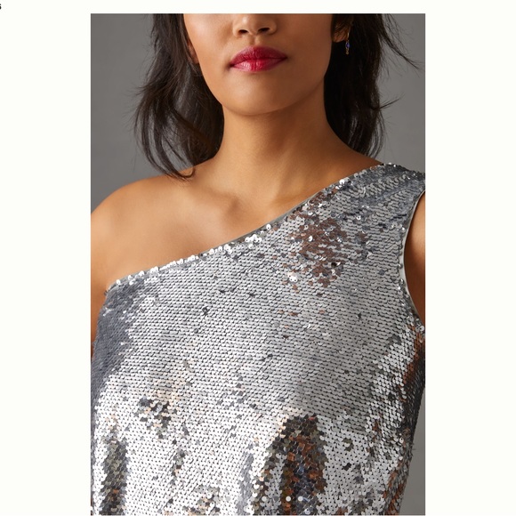 New Maeve One Shoulder Silver Sequin Dress - Picture 4 of 8
